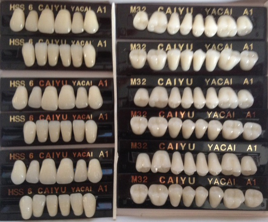 POLYMER RESIN DENTURE TEETH 2 layers 12 cards 3 Sets 84 teeth size 4 color a3