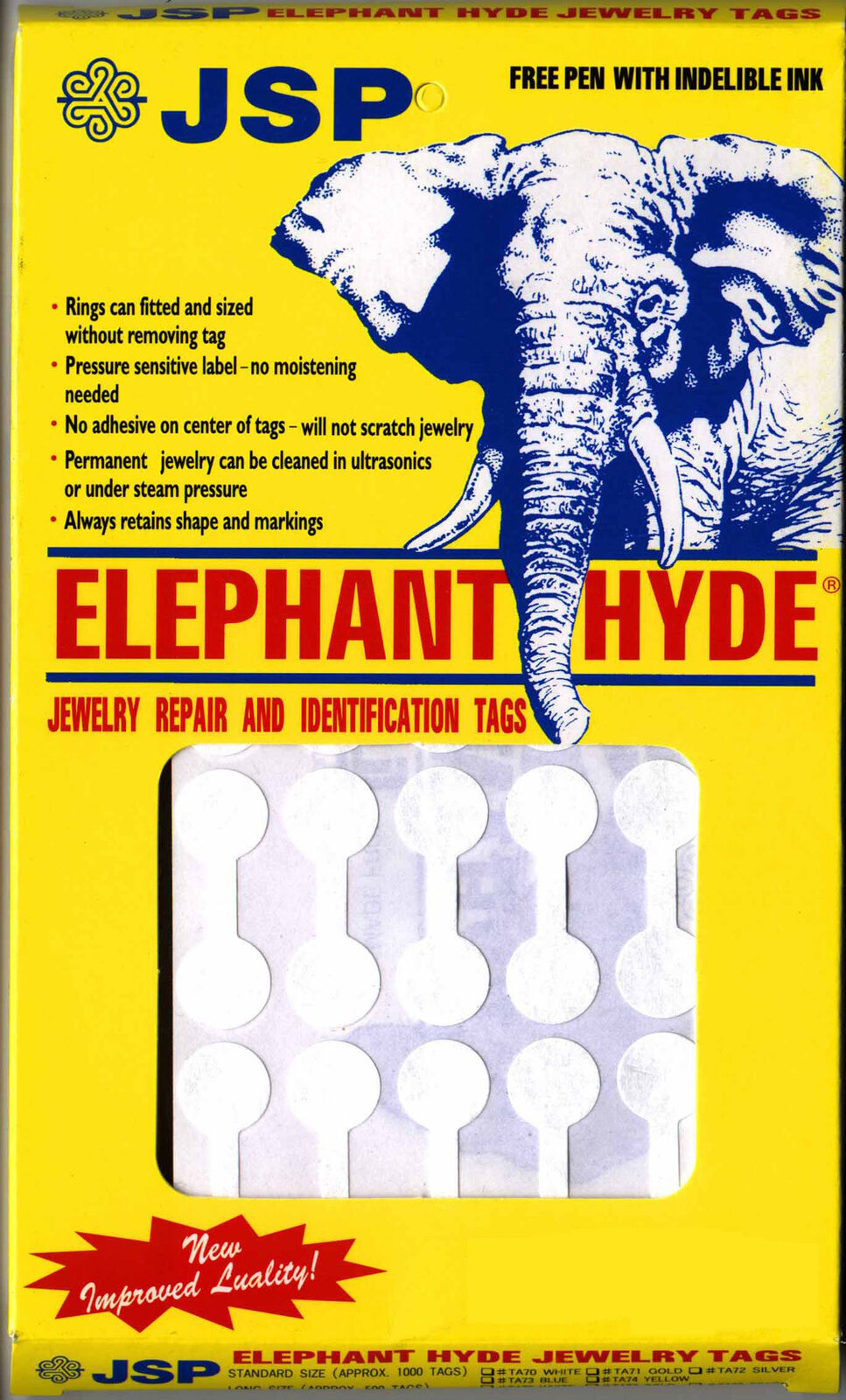 ELEPHANT HYDE TAGS WHITE REGULAR 1000 PIECES