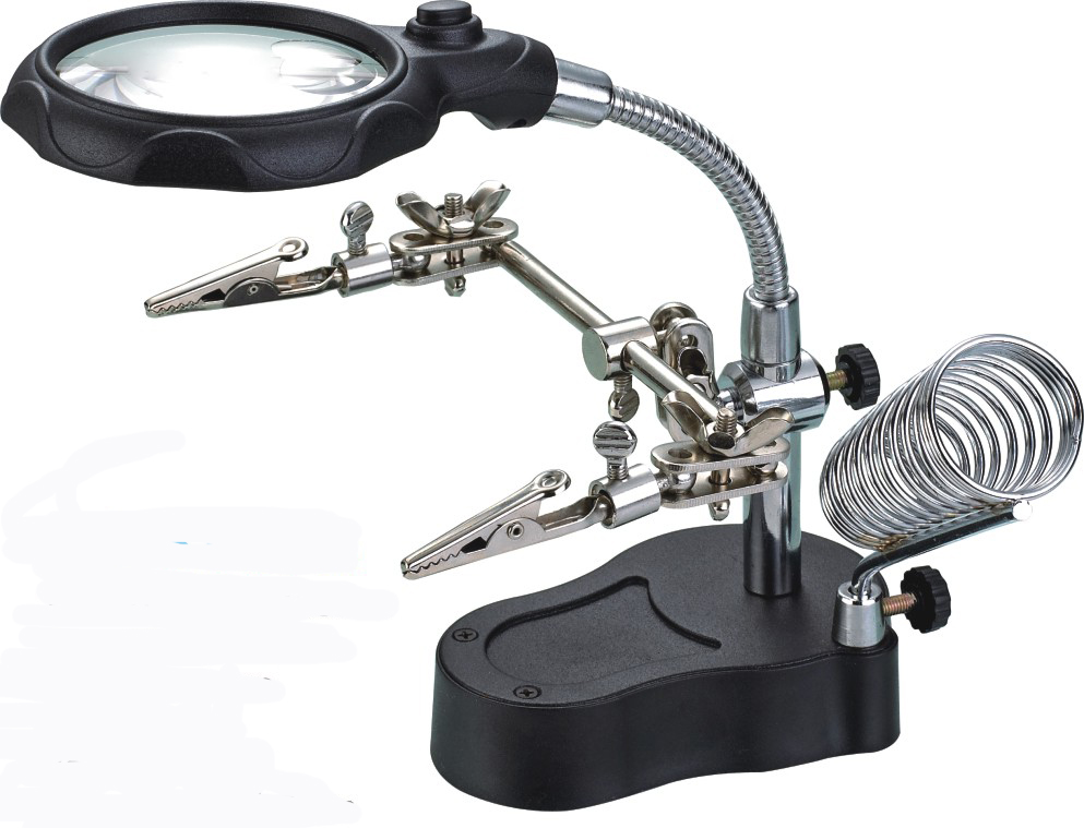 THIRD HAND HOLDER WITH MAGNIFIER AND LIGHT - Click Image to Close