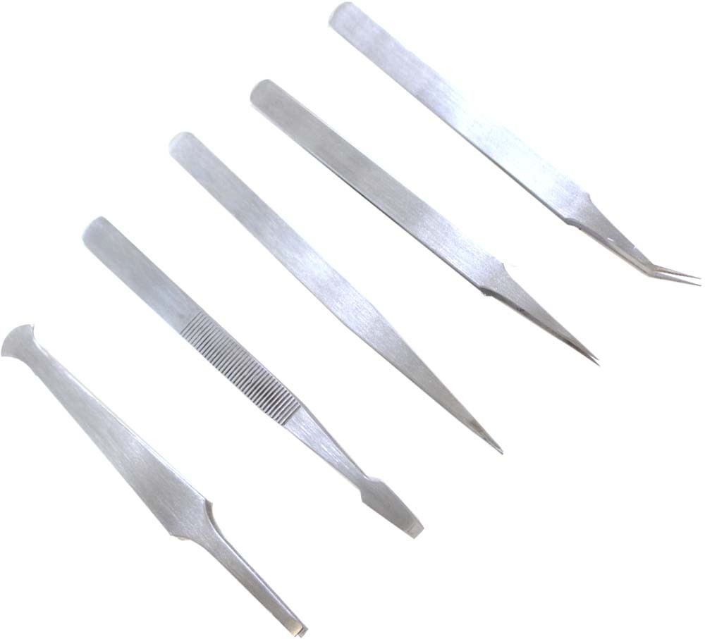 5 TWEEZERS SET in POUCH - Click Image to Close