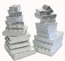 COTTON FILLED BOXES, SILVER 100 ASSORTED SIZES