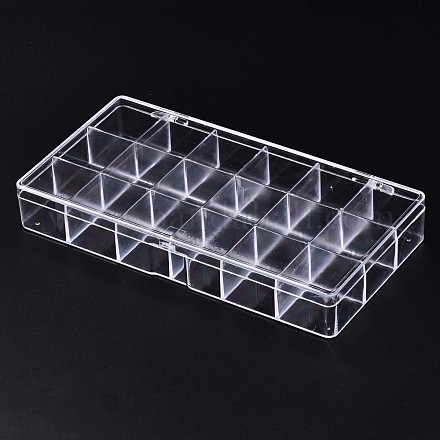 18 Compartment Clear Plastic Box with hinged cover - Click Image to Close