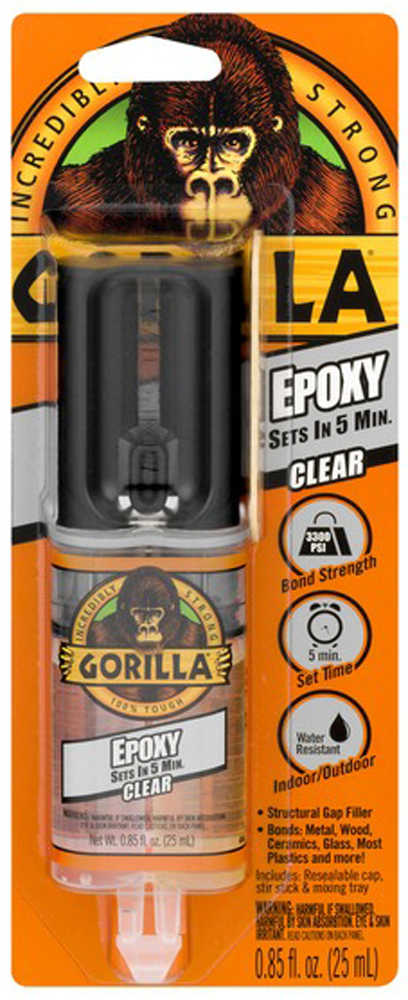 GORILLA CLEAR EPOXY 5 minutes .85 fl ozs - Click Image to Close