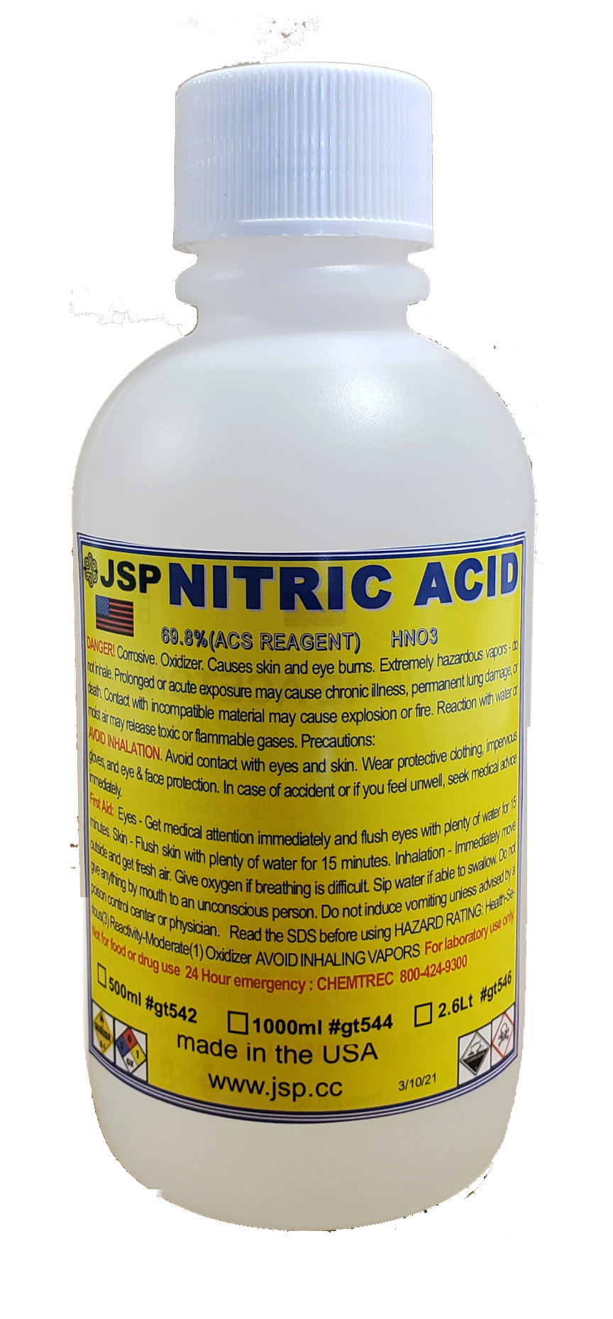 NITRIC ACID 1/2 Liter (16.7oz) 67% - Click Image to Close