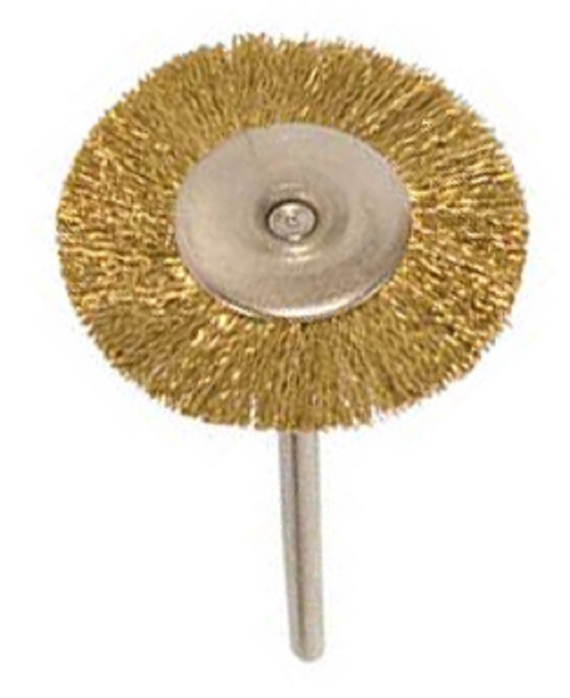BRASS BRUSH, MOUNTED on a 3/32" (2.3mm) mandrel , sold in packs of 12 - Click Image to Close