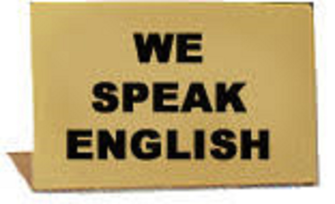 SHOWCASE SIGN "WE SPEAK ENGLISH" - Click Image to Close