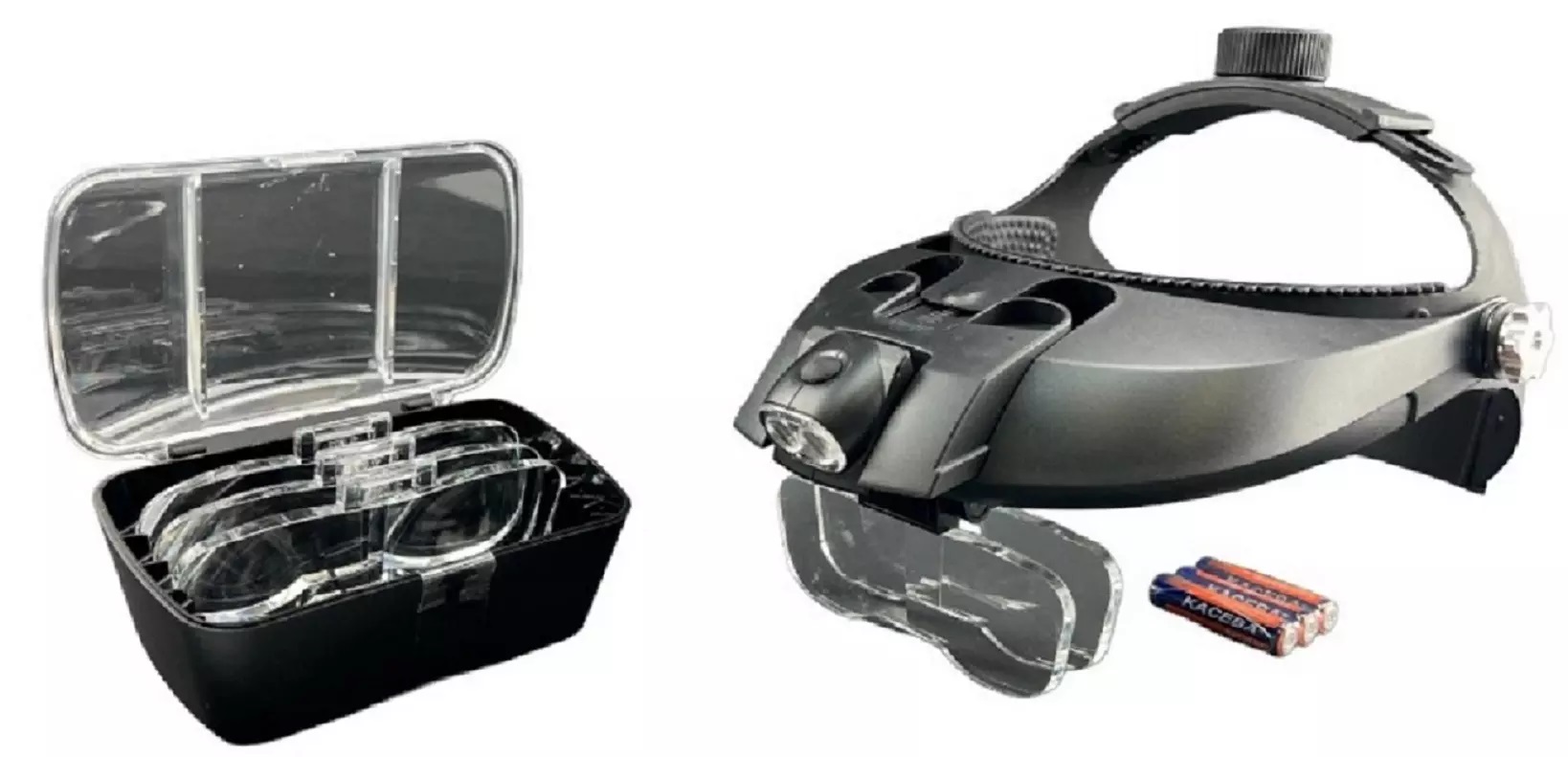 BINOCULAR VISOR 5 Lenses Dual LED Double Head band (BLACK) - Click Image to Close