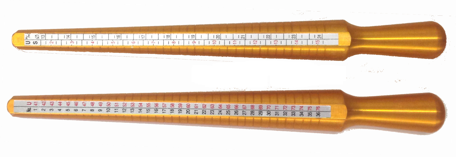 ALUMINUM (Gold) RING STICK INT.SIZES 1-36, 41-76, 1-15.5, 13-24.2 - Click Image to Close