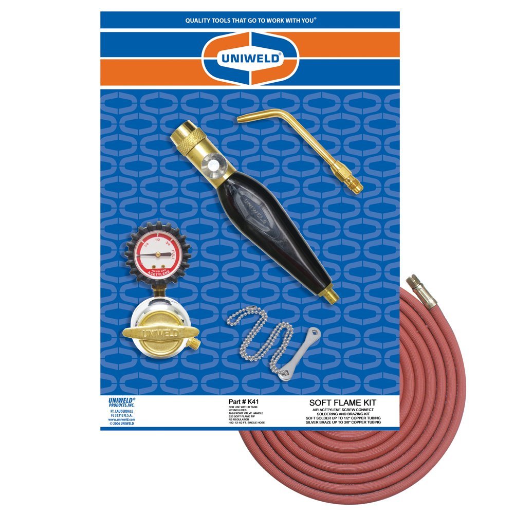 UNIWELD Air/Acetylene Soft flame Kit with Handle, Hose , Regulator & Tip - Click Image to Close